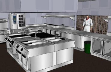 Plano 3D - Cocina central restaurante