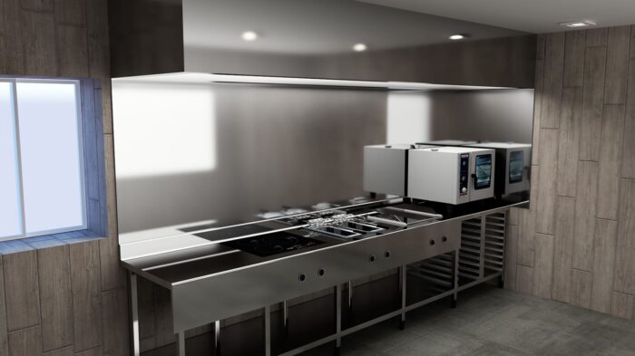 Render 3D Cocina Industrial Planos de Hostelería