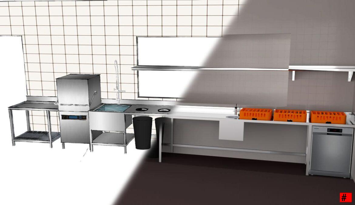 Modelado y renderizado 3D cocina - Planos de Hostelería