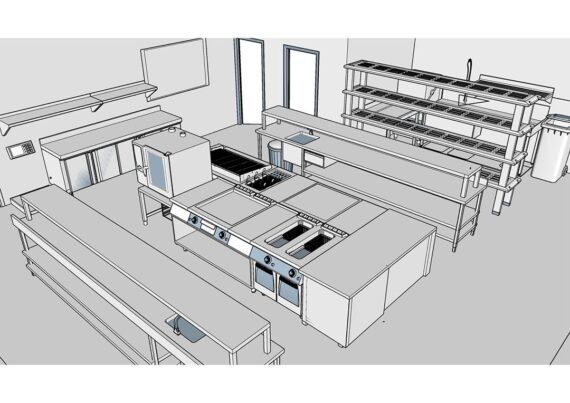 Plano 3D Plano Cocina Industrial - Planos de Hostelería